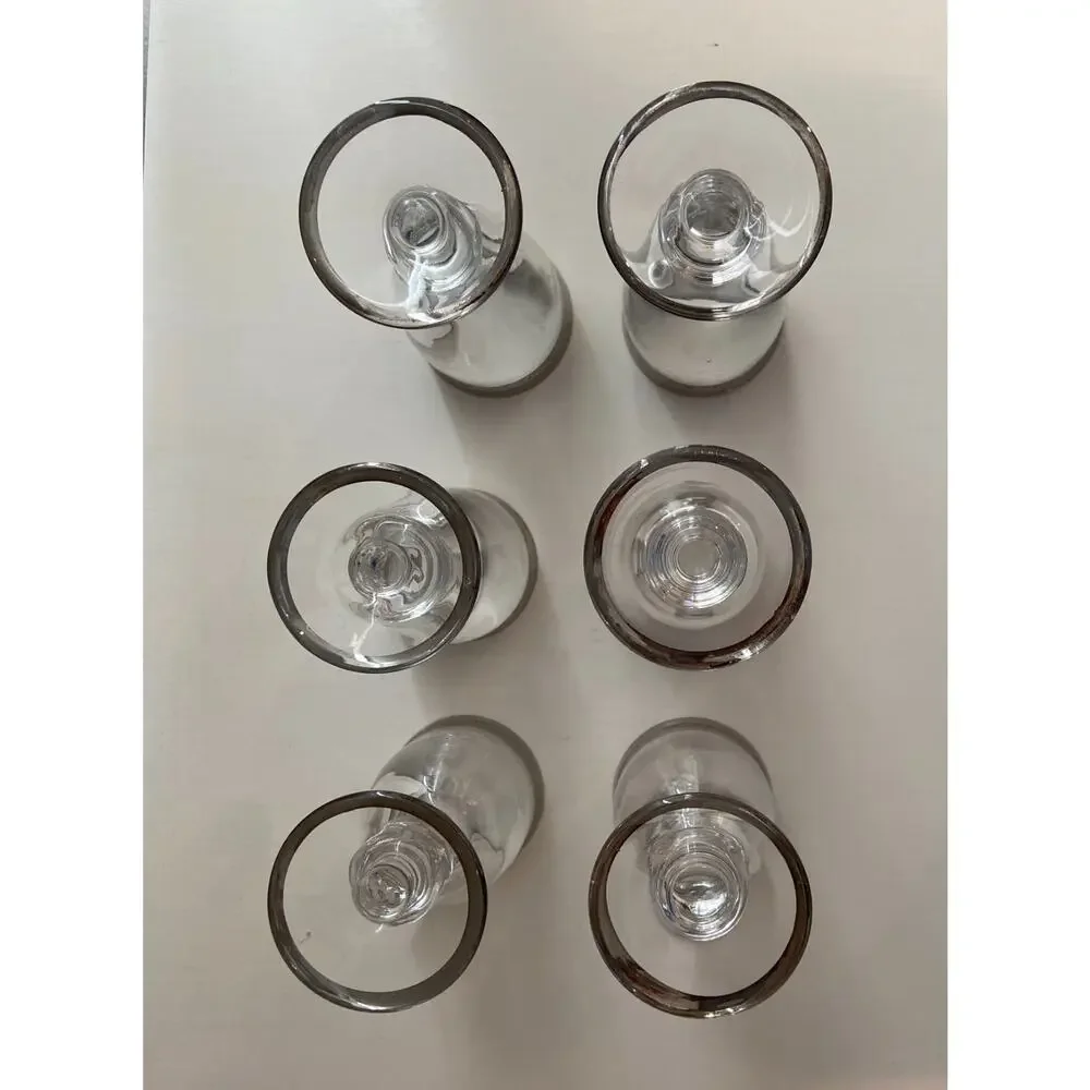 Vintage Murano Medici Small Liquor MCM Crystal Glasses, Platinum Rim, Set of 6